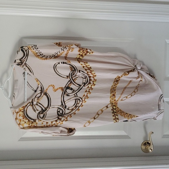Stella Mccartney Cream Multicolor Chains Pattern Short Sleeve Tunic Blouse 42 - Picture 1 of 10